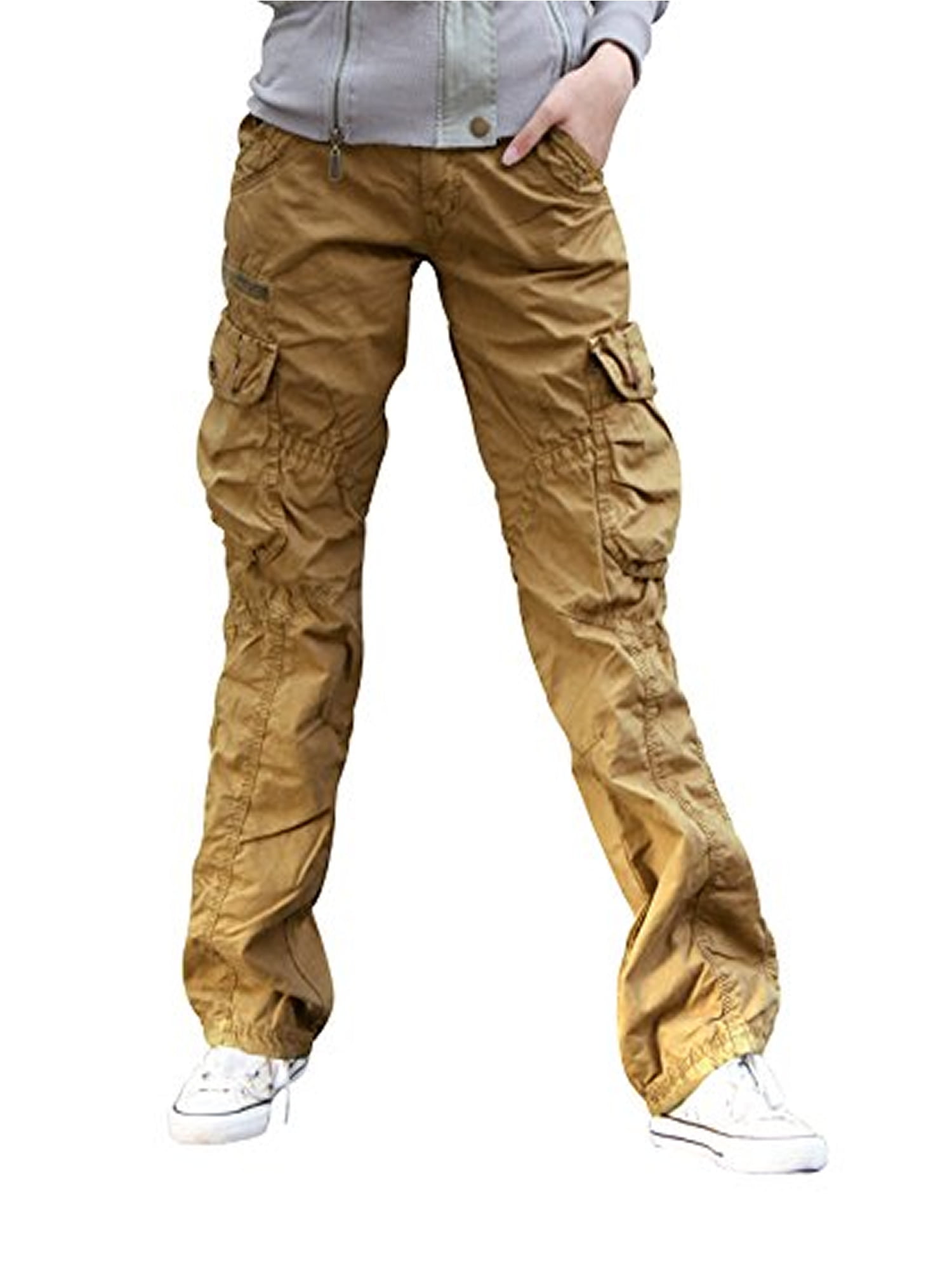 Women's Casual Cargo Pants Solid Cotton Military Army Styles Trousers ...