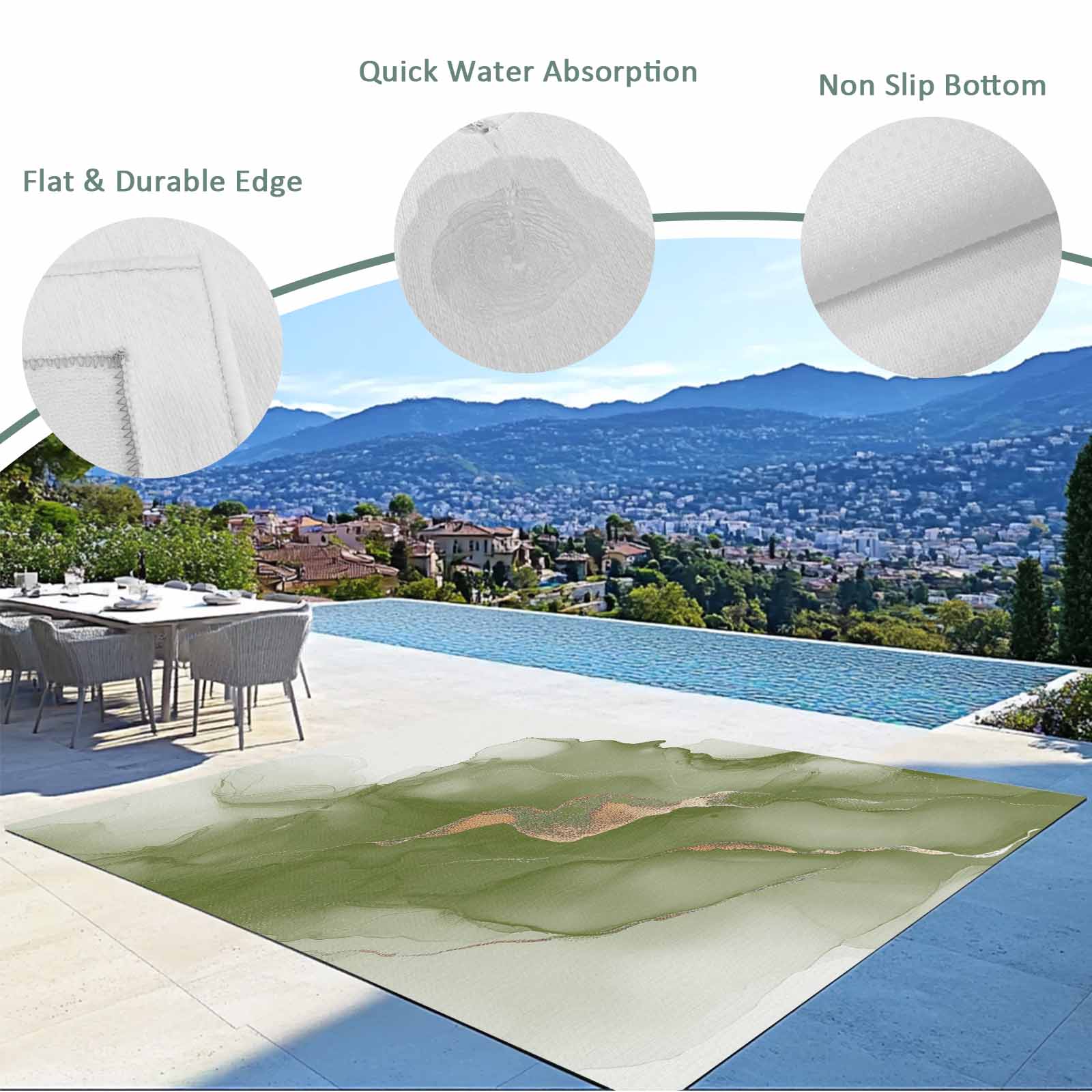 5' x 8' Outdoor Rug, Sage Green Marble Outdoor Washable Rug Large Floor Carpet, Modern Ombre Abstract Ink Painting Art Non Shedding Area Rug for Outside Patio RV Porch Deck Balcony Camping