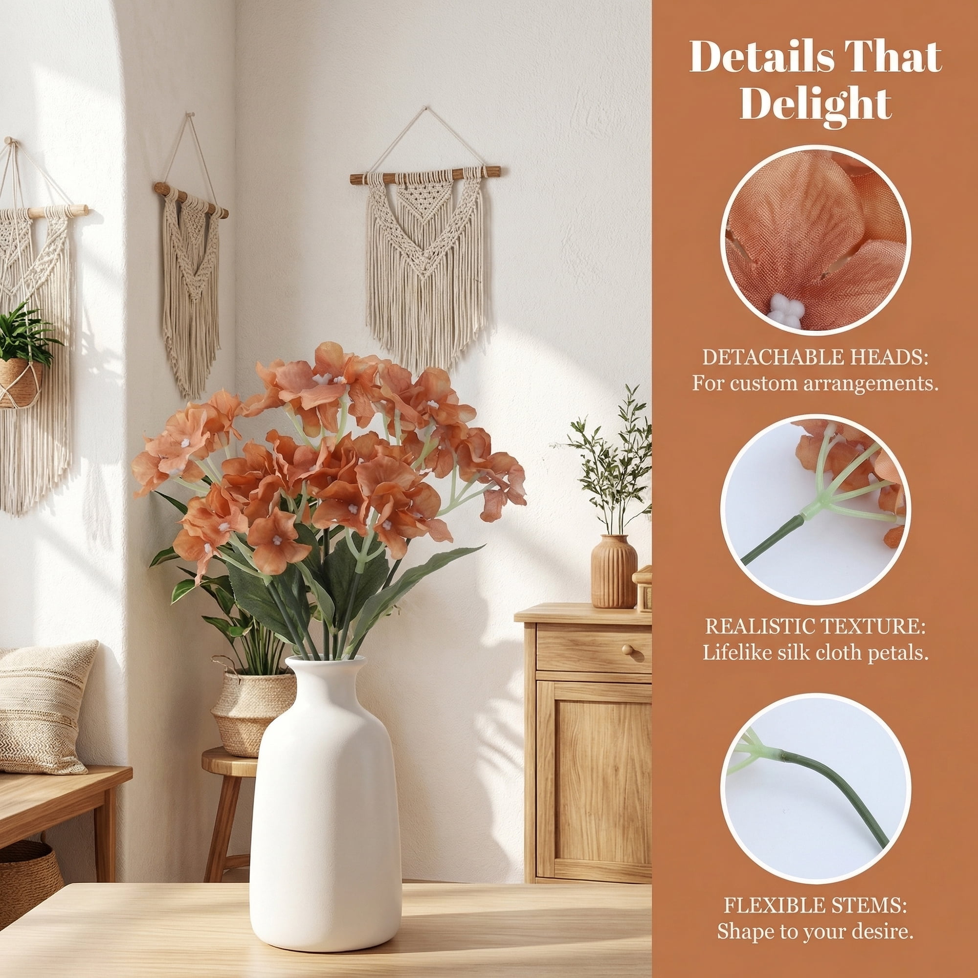 Unique Bargains Artificial Hydrangea Flowers with Detachable Heads Brown 8.3inch