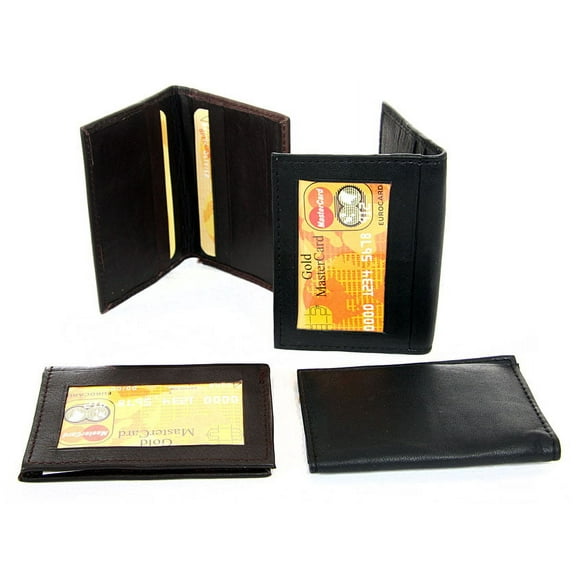 Men's Leather Credit Card & ID Holder Slim Design Brown Wallet 3 x 4 inches