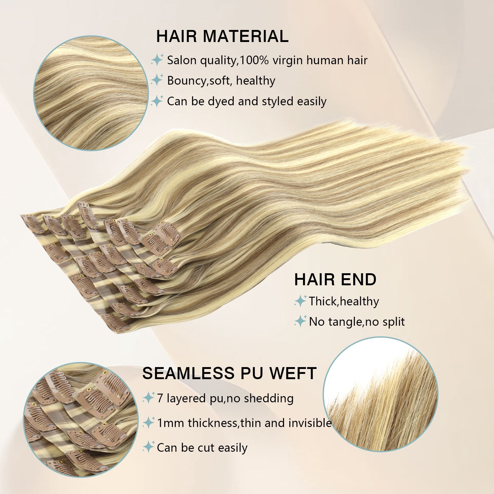 PU Clip In Hair Extensions P6/24# 240g 22inch