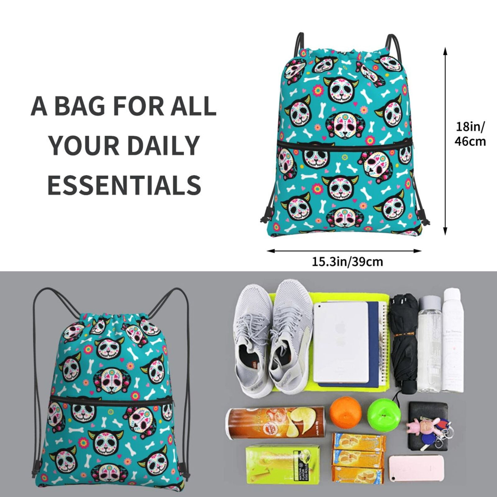 Xecao Cartoon Dog And Cat for Drawstring Bags,Pull String Backpack Bags,String Bag Sackpack