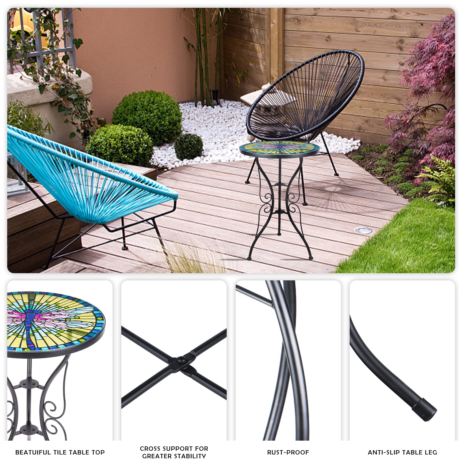 Wonder Garden 21.4"H Side Table Round Dragonfly Plant Stand Accent Yellow End Table Coffee Table for Garden, Patio, Porch