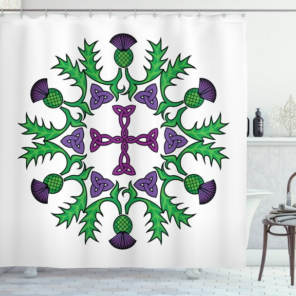 Ambesonne Thistle Shower Curtain, Abstract Thistle Wreath, 69"Wx84"L, Lime Green Violet