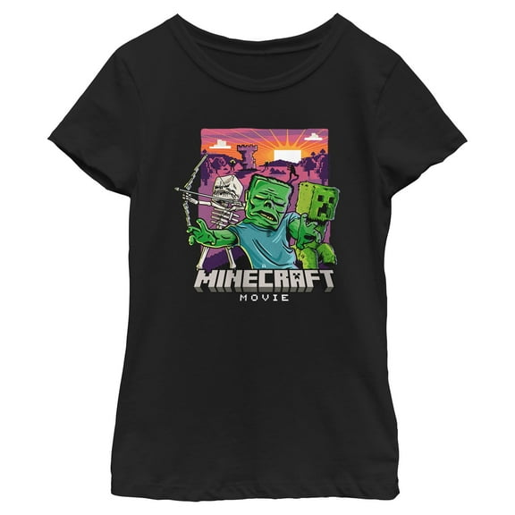 Girl's A Minecraft Movie Creatures in Action Graphic T-Shirt