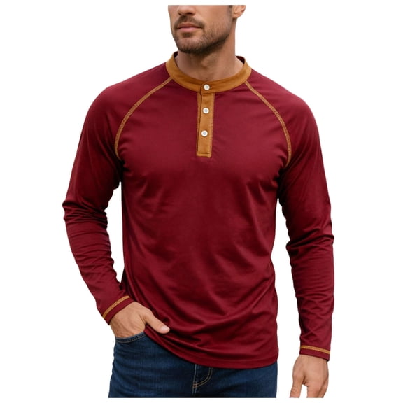Akiihool Mens Long Sleeve Tee Shirts Men's Oversized T-Shirts Heavyweight Cotton Vintage Washed Loose Fit Tee Shirts Red,S