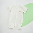 thumbnail image 2 of One Piece Romper For Toddler Boys Girls Crew Neck Short Sleeve Ribbed Print Jumpsuit Summer Comfy Cute Outfits (9 Months, White), 2 of 6