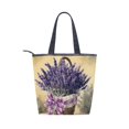 thumbnail image 2 of Zipper canvas bag large capacity large size practical handbag durable Canvas with leather material A Basket Of Purple Lavender, 2 of 7