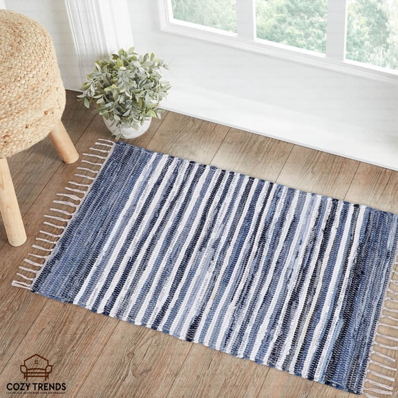 Handwoven Cotton Washable Reversible Rag Rug with Tassels – 24" x 36" (2' x 3')