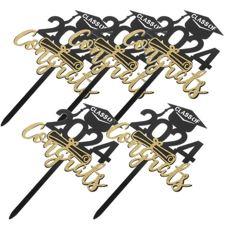 UNOMOR Graduation Cake Decorations with Acrylic Black Cupcake Toppers for Party Supplies and Dessert Decor 5pcs