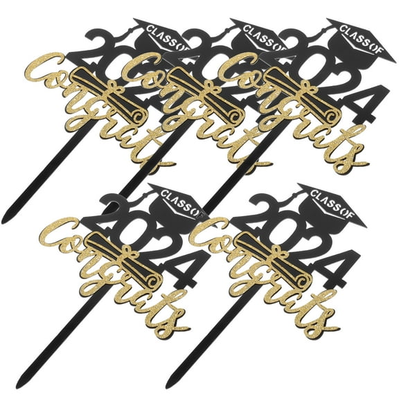 UNOMOR Graduation Cake Decorations with Acrylic Black Cupcake Toppers for Party Supplies and Dessert Decor 5pcs