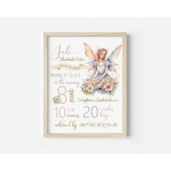 Personalized Baby Gift - Wall Art Framed Print by Oak & Alder - Size 11x14 inches. Light Oak Frame included