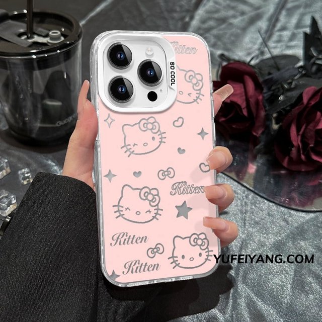 Estuche sencillo de Hello Kitty en color plateado para teléfono Apple 16promax, estuche para iPhone 15, dibujos animados 14, resistente a caídas 13 para mujer