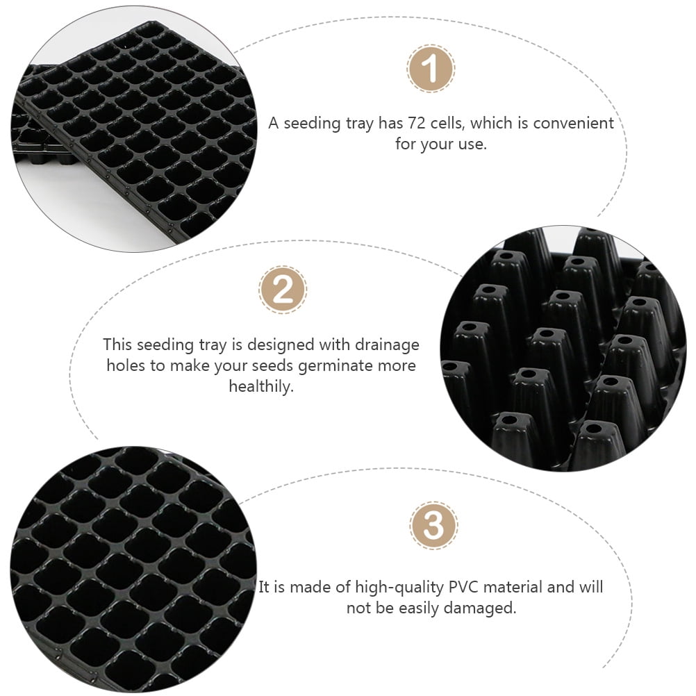 PENIKOKO 15-Piece Black PVC Starter Planting Tray with 72 Cells and Drainage Holes for Seed Germination and Propagation