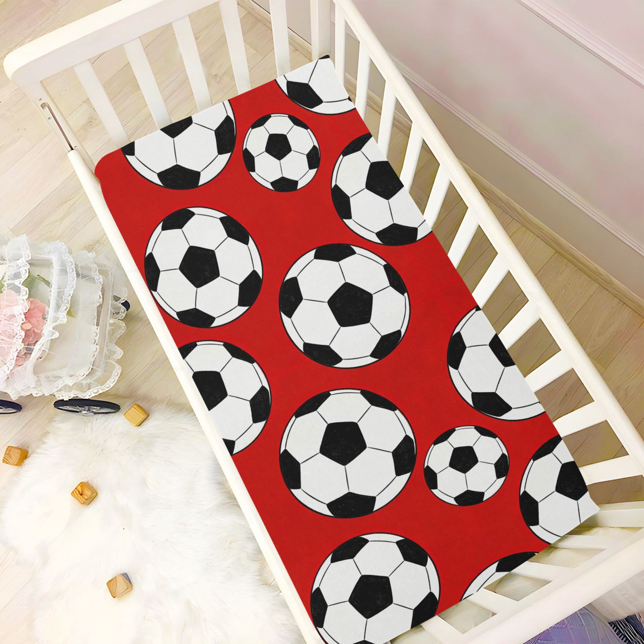 Baby Essentials 52”x 28”- Standard Cotton-like Modal Elastic- Red Football Design Crib Sheets for Newborns and Toddlers