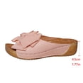 thumbnail image 4 of Womens Pink Bow Sandals Comfortable Low Wedge Heels, Open Toe Slip on Dressy Casual Slide Sandals with Flock Non-Slip Outsole,Size 9, 4 of 9