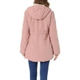 thumbnail image 3 of Abrigo parka para mujer Inspire Chic con cinturón, bolsillos, mangas largas y capucha de piel sintética, color rosa, 3 of 6
