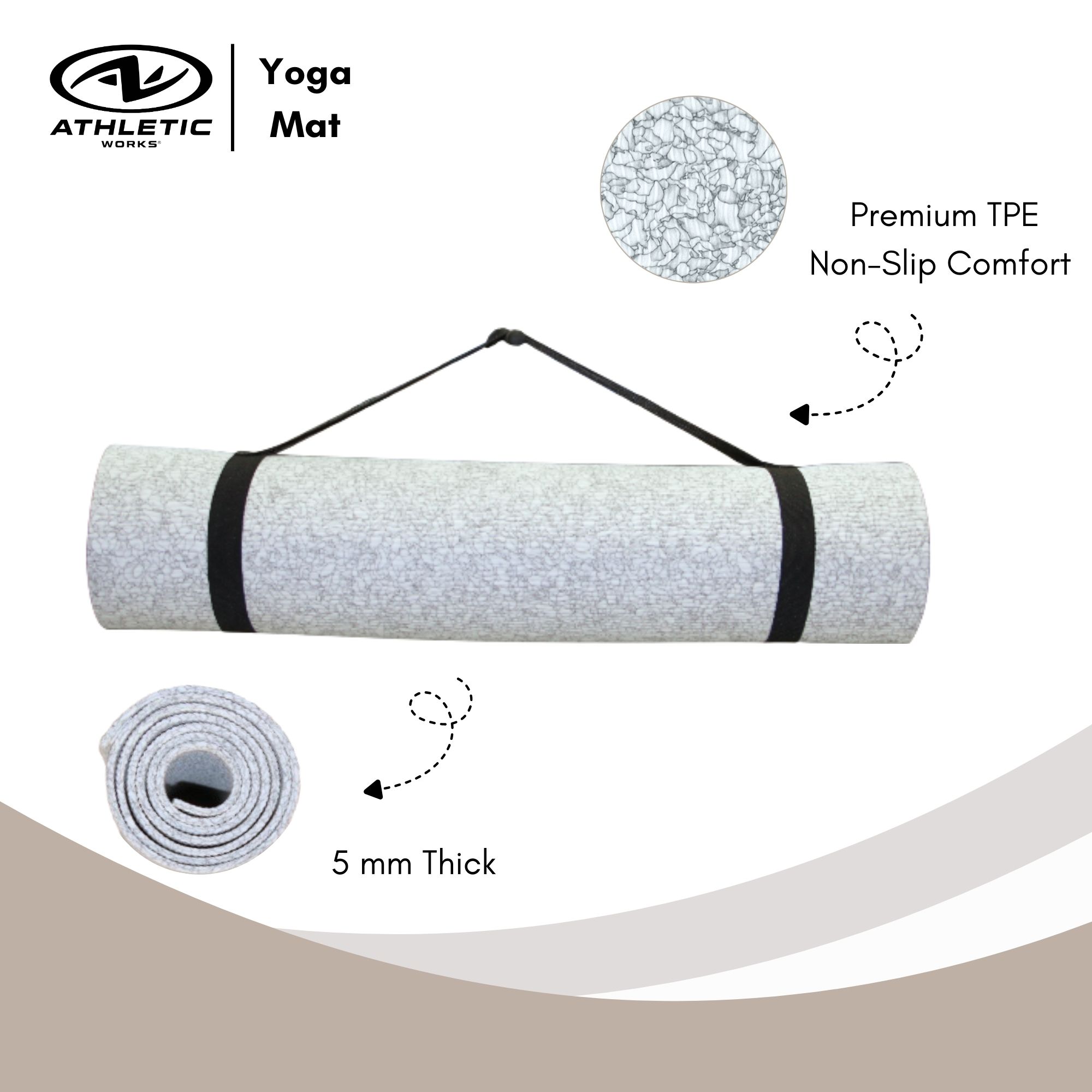 Athletic Works Yoga Mat 68x24 in, 5 mm TPE with Strap photo 5