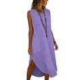 thumbnail image 2 of Womens Summer Dresses Casual And Linen Solid Color Causal Turndown Collar Sleeveless Button Dress Loose Flowy Beach Sundress, 2 of 6