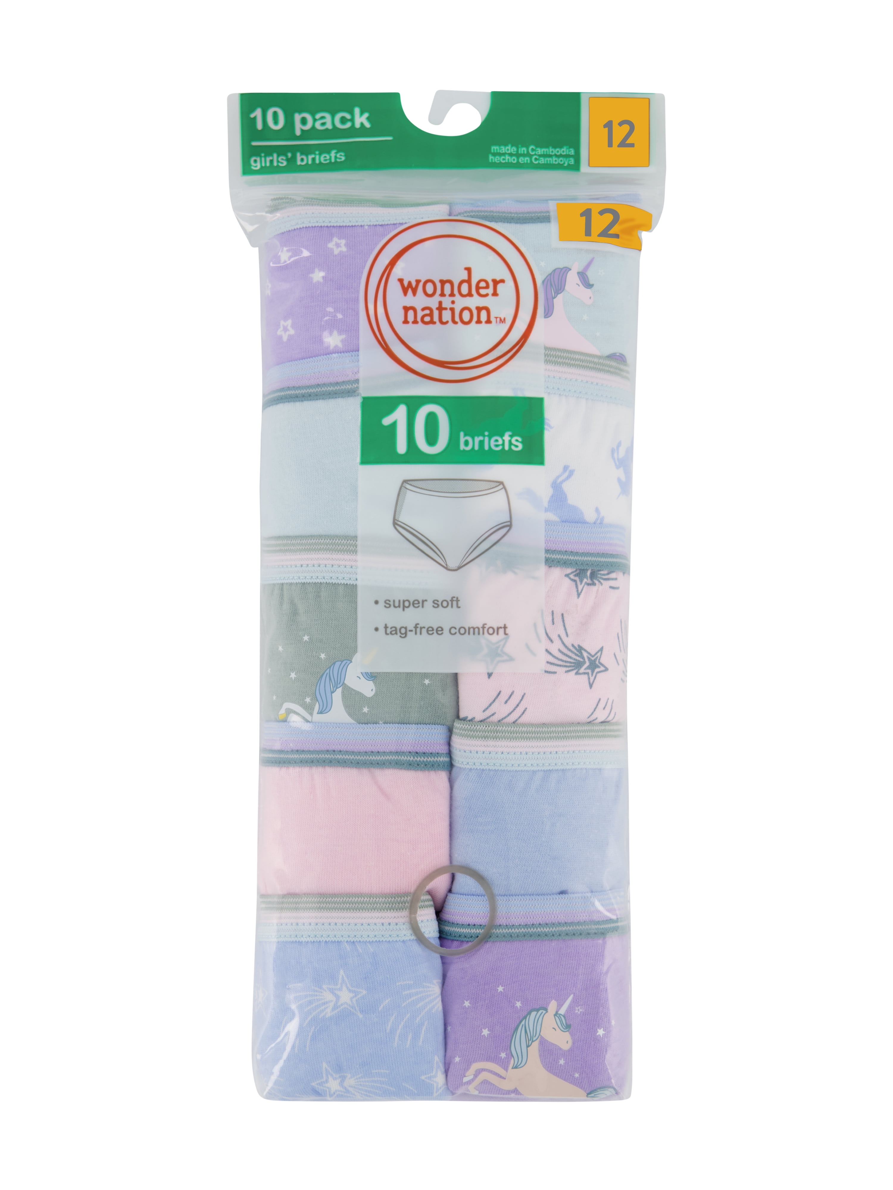 Wonder Nation Girls Cotton Brief Underwear, 10-Pack, Sizes 4-18 & Plus