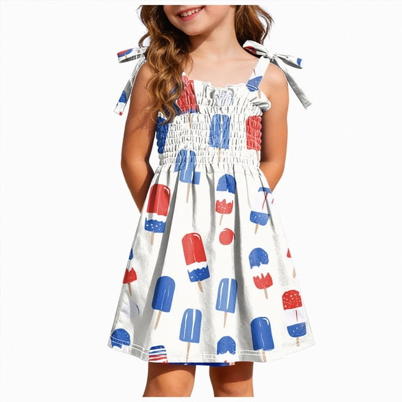 Leey-World American Flag Dress for Girls Little Girls 4th of July Dress Kids Independence Day Dresses American Flag Sundress Summer Patriotic Outfit Clothes,Size 5-6 Years