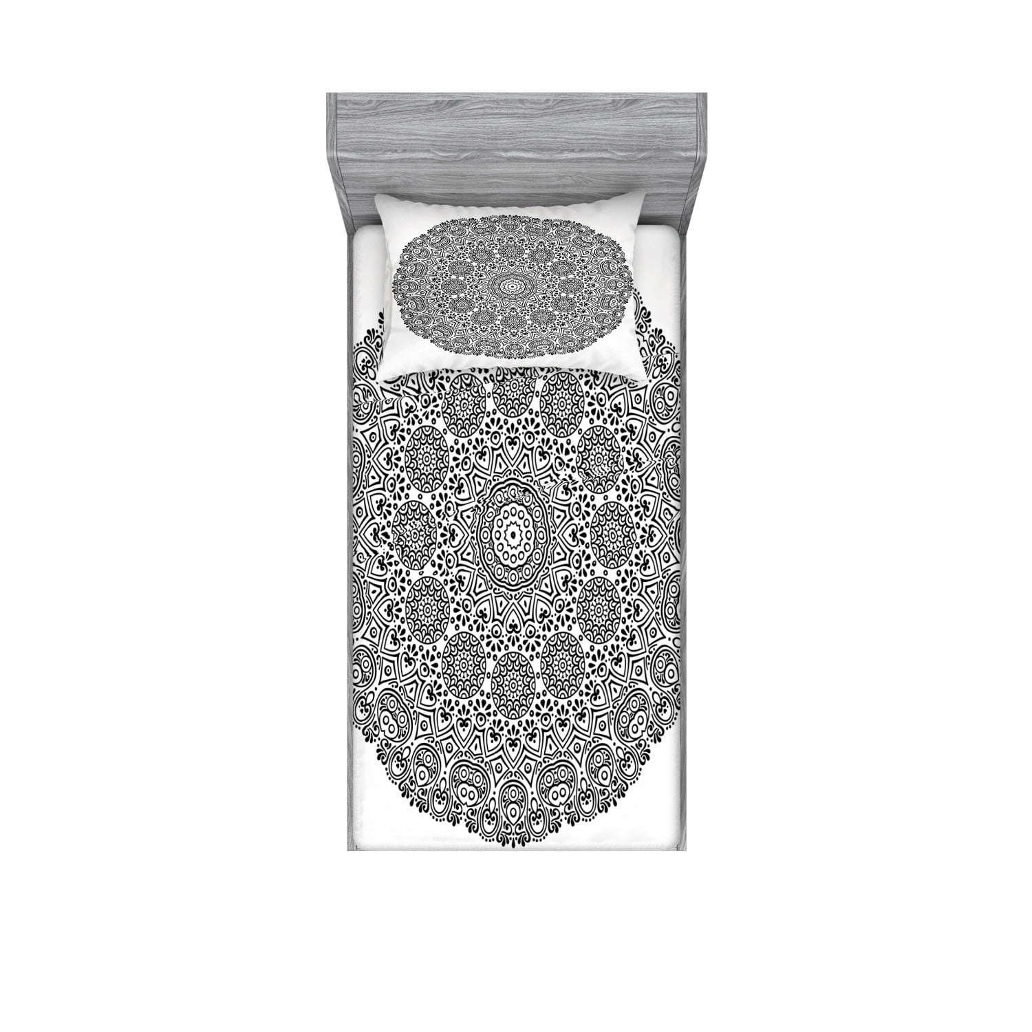 Mandala Bedding Set with Sheet & Covers, Rounded Art Motif with Symmetrical Flower Petal