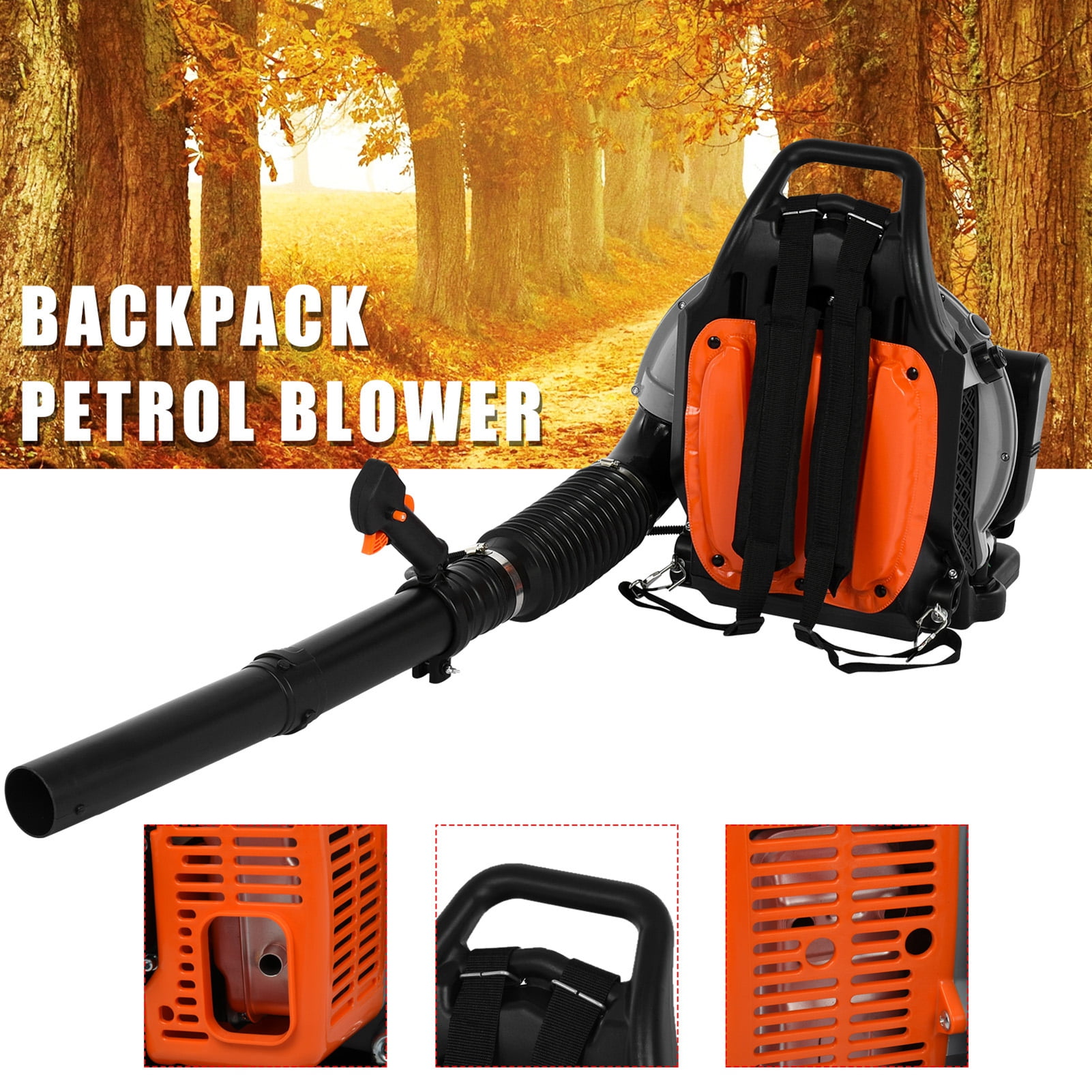 AOJA EB650 Gas Leaf Blower with Backpack, Cordless Leaf Blowers for Lawn Care,63CC 2 Stroke 665CFM Gas Powered Blower with Extention Tube for Home Blowing Leaf, Snow Blowing, Dust