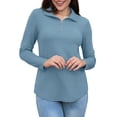 thumbnail image 5 of Uvplove Womens Tops Dressy Casual Fall Long Sleeve V Neck Shirts Waffle Zipper Collar Polo Shirts Blouses Blue-XL, 5 of 7