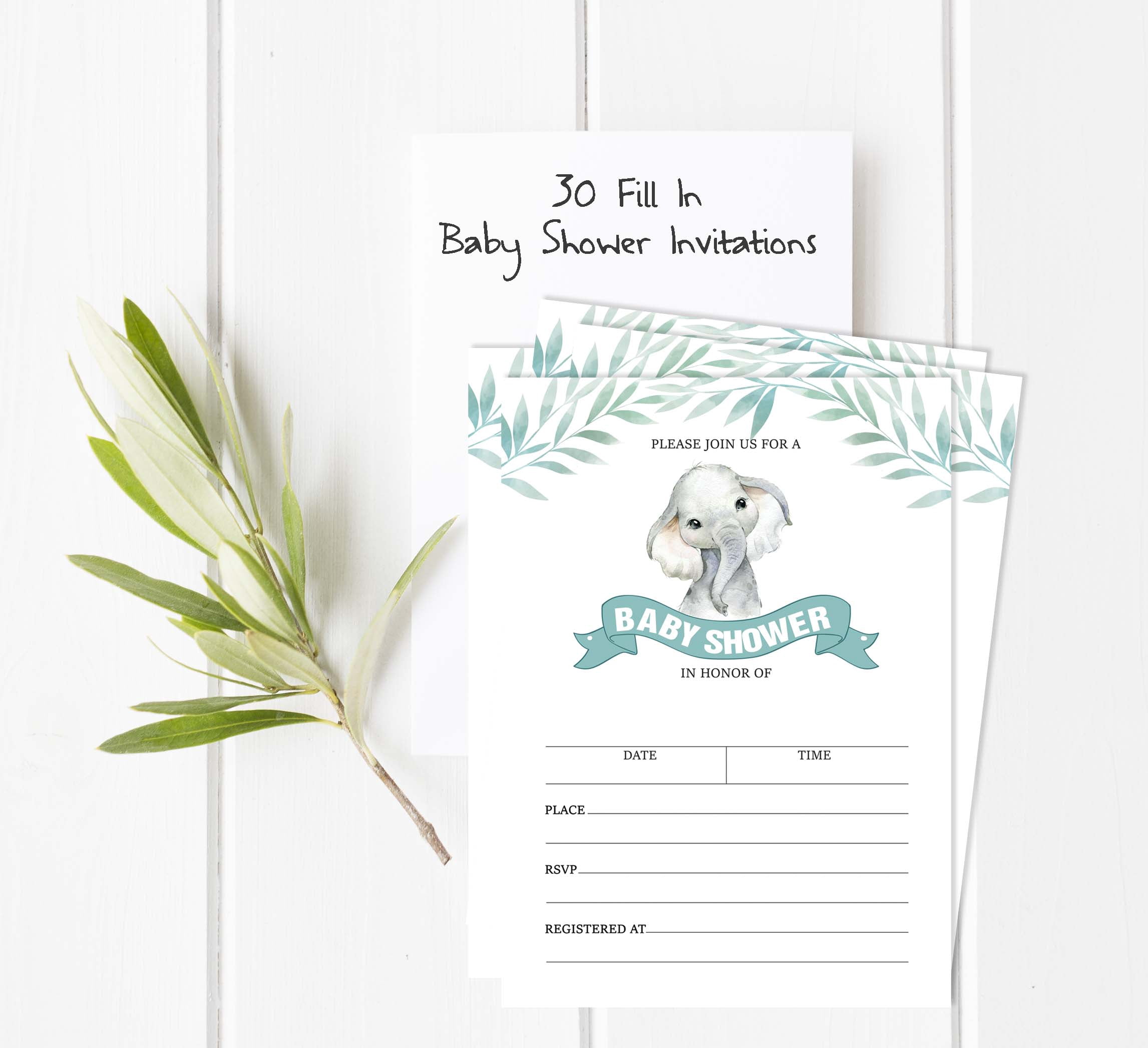 Inkdotpot Set Of 30Baby Shower Invitations-Diaper Raffle Tickets And Baby Shower Book Request Cards Baby Elephant Gender Neutral Invites Its A Boy Its A Girl