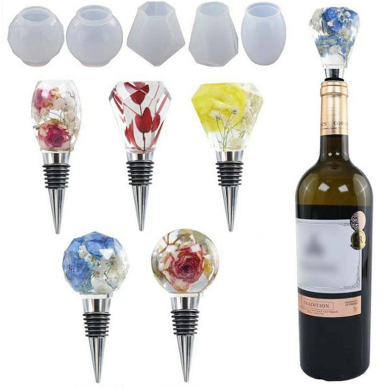 Silicone Wine Stoppers, Bottle Stopper, Wine Bottle Cork, Set of 5 (Colors)