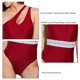 thumbnail image 5 of Mujeres traje de baño de una pieza un hombro inclinado hombro cintura correas costura una pieza traje de baño bikini rojo S, 5 of 6