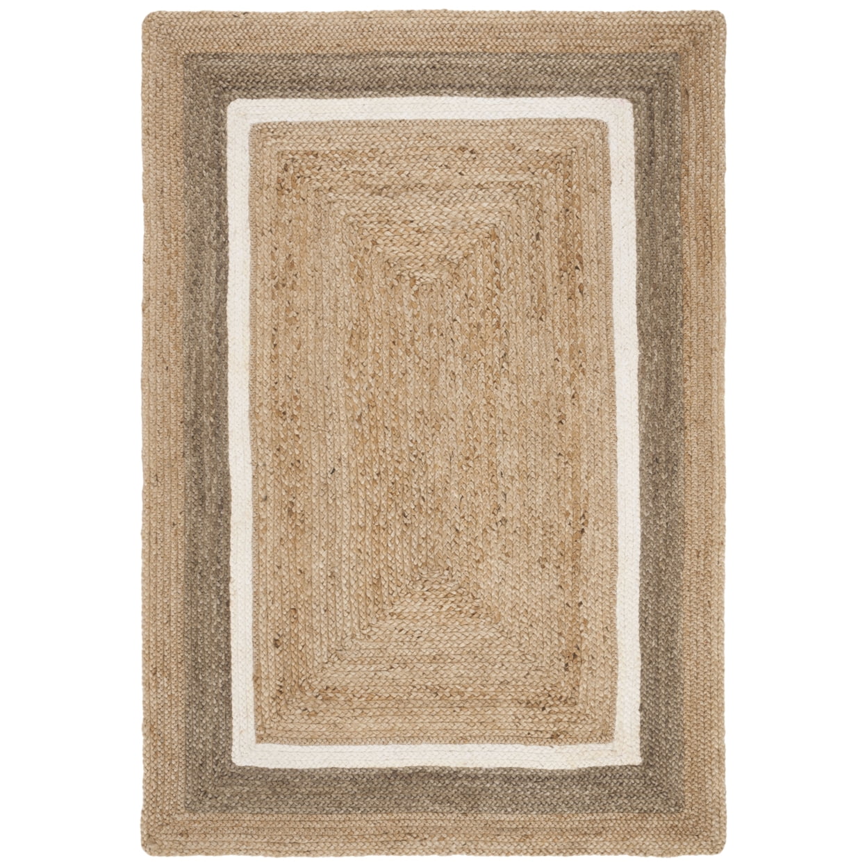 SAFAVIEH Natural Fiber Darrin Geometric Braided Jute Rug, Natural/Grey/Ivory, 6' Square