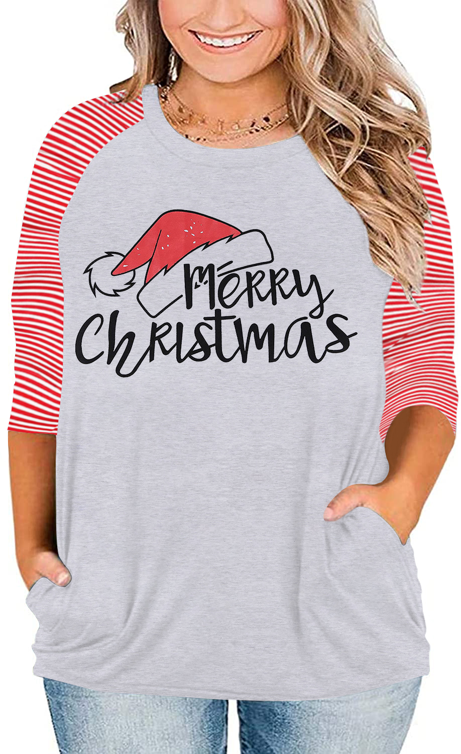 Anbech Christmas Shirts for Plus Size Women Long Sleeve Merry Christmas