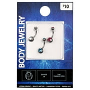Women's Body Jewelry Stainless Steel 14 Guage Multicolor- Blue, Pink, and Clear Crystal Belly Rings, 3 Pack