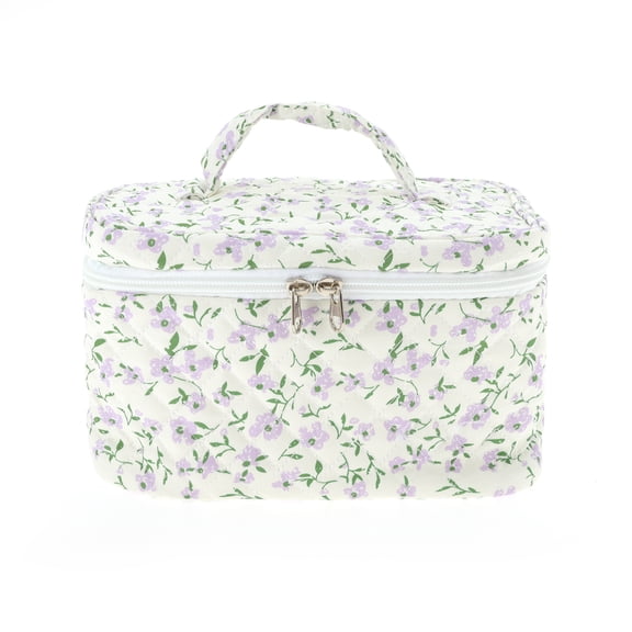 Unique Bargains 1 Pc Women Large Floral Print Makeup Bag for Travel Vacation Purple Polyester