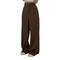 thumbnail image 2 of Women's Casual Pants High Waisted Side Pocket Straight Leg Work Pants Women'S Fashionable High Waist Zipper Casual Pants Suit Pants,Brown Women's Casual Pants XXL, 2 of 7