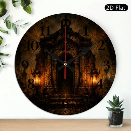 BCIIG 1pc Cemetery Stone Mausoleum Scene Theme Wall Clock, 10 inch Round Wooden Wall Clock for Home Decor Perfect for Decorating Living Rooms, Kitchens, Dorms, And As Practical Everyday Gifts