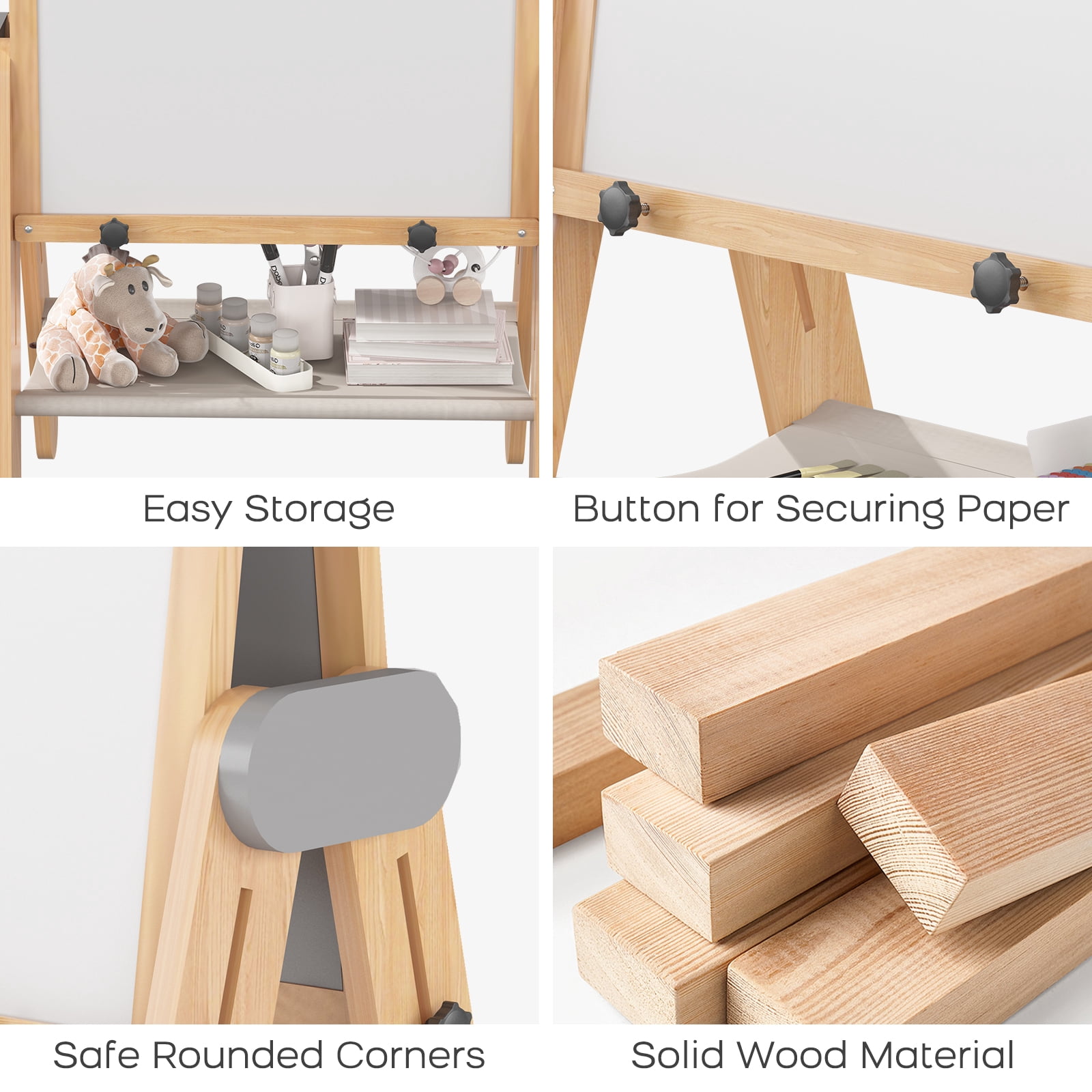 Wood Folding Art Easel for Kids, Double-sided Magnetic Whiteboard & Chalkboard, Adjustable Height Wooden Drawing Board, Educational Gift for Boys and Girls