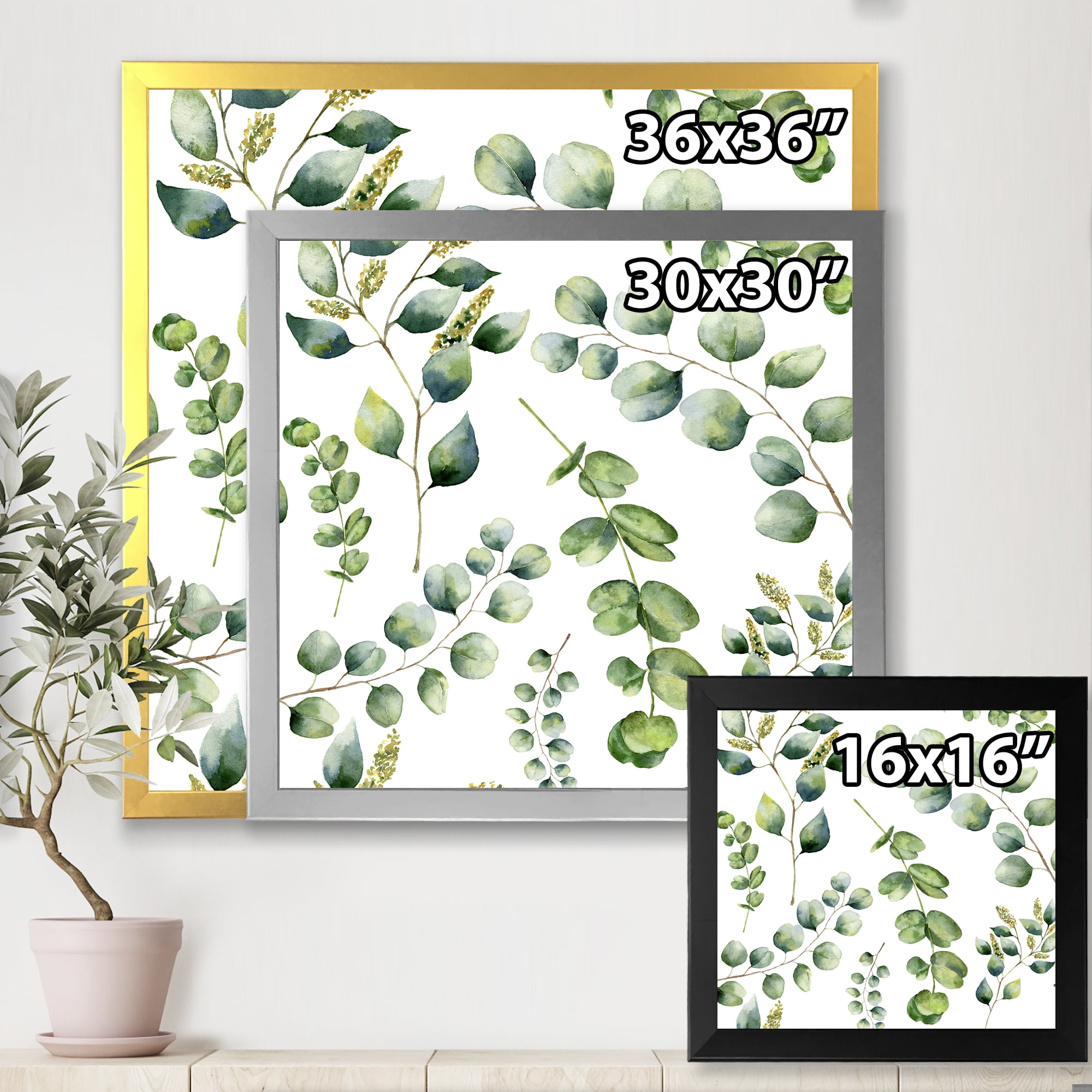 Designart 'Green Eucalyptus Plant Branches III' Traditional Framed Art Print