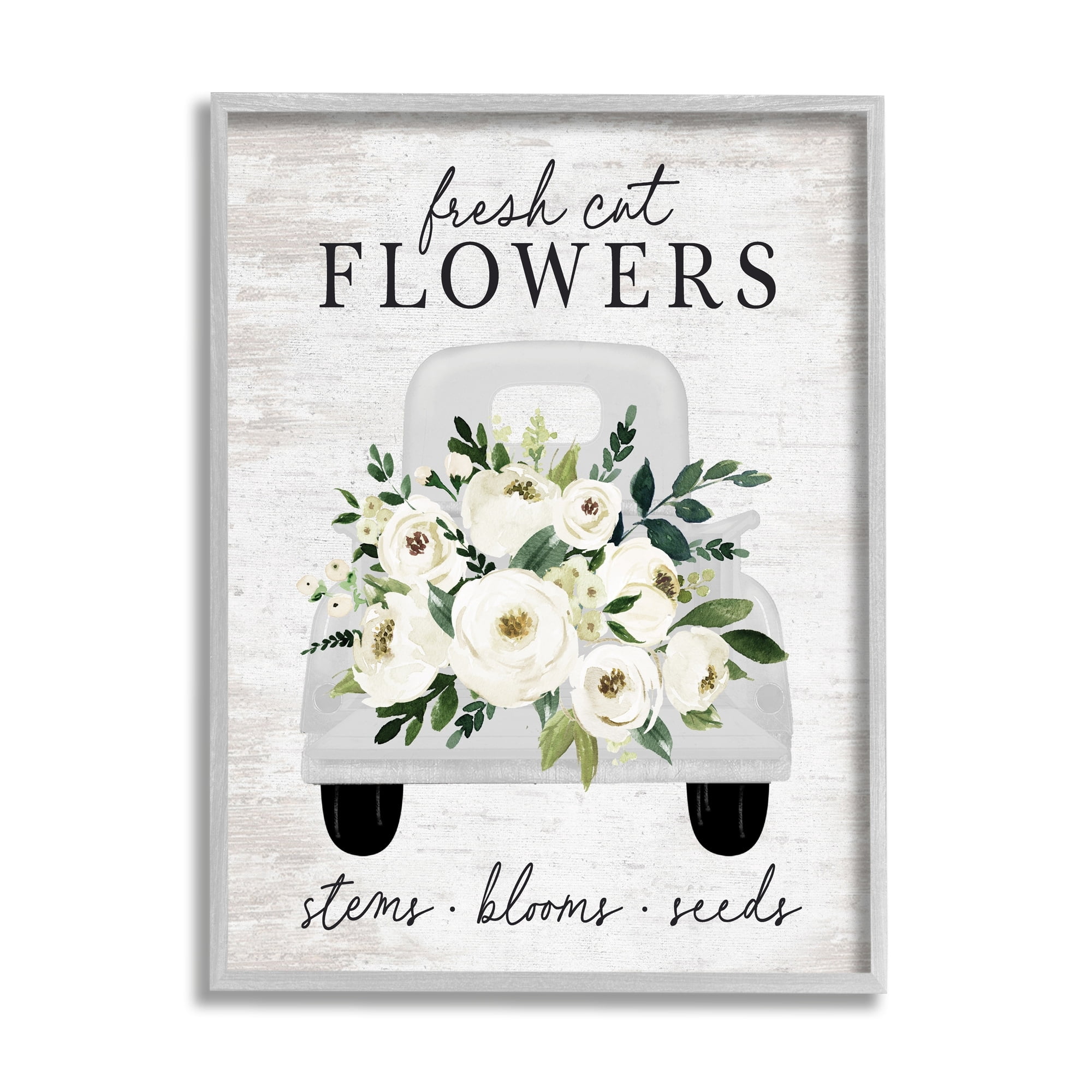 Stupell Industries Fresh Cut Flowers White Roses Carnations Truckload Graphic Art Gray Framed Art Print Wall Art, Design by Lettered and Lined