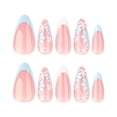 thumbnail image 5 of Flower Fake Nails Almond Daisy Press on Nails, White Blue French Tip Press on Nails Full Cover Glossy False Nails with Designs Spring Summer Acrylic Nails for Women DIY Manicure Decorations, 5 of 6