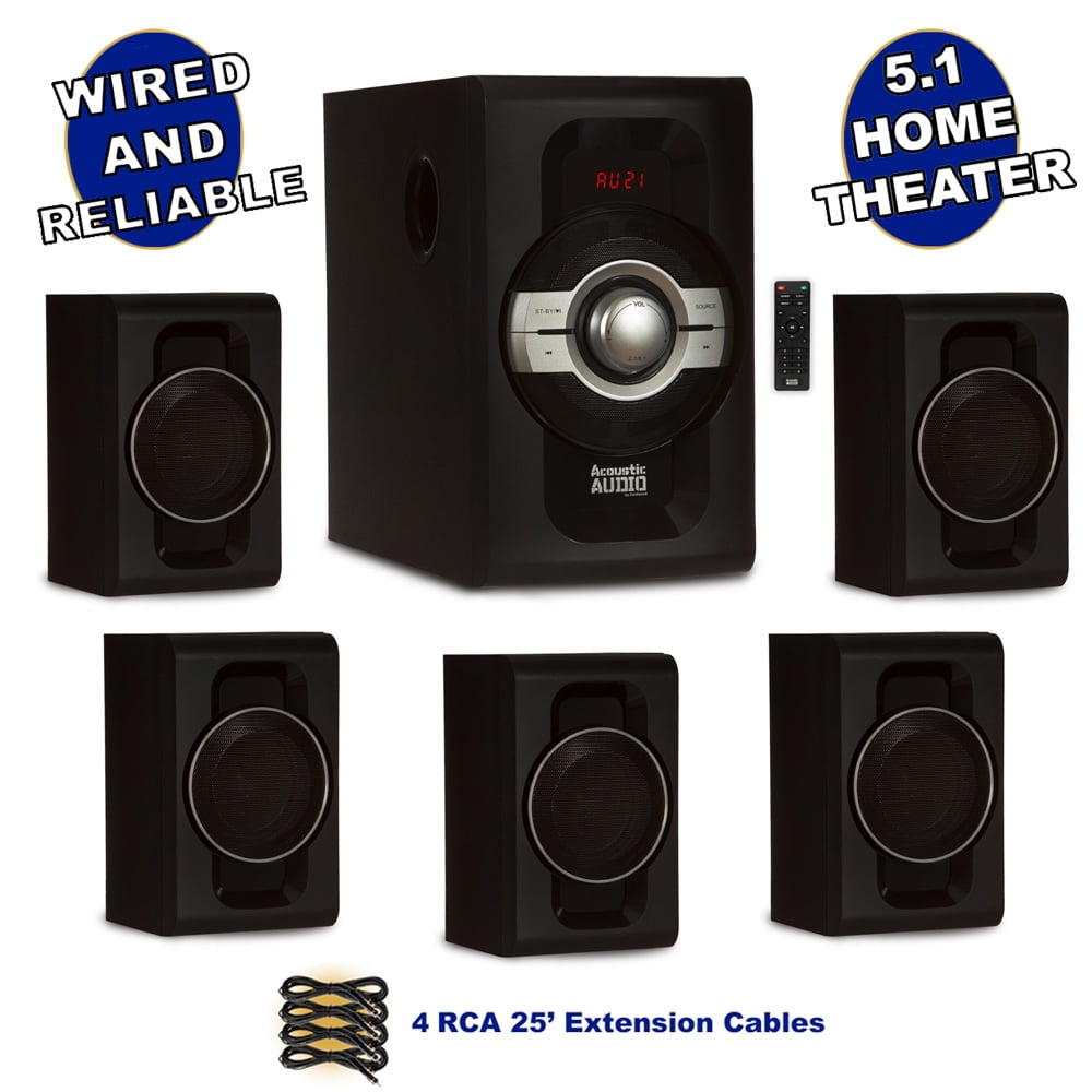 Acoustic Audio AA5240 Home Theater 5.1 Bluetooth Speaker System with USB and 4 Extension Cables