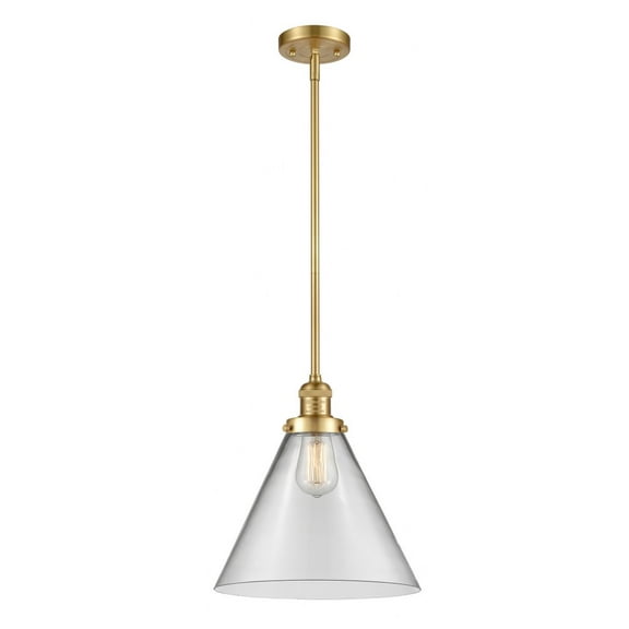 201S-SG-G42-L Innovations Lighting Cone - 1 Light Stem Hung Mini Pendant In Industrial Style-16 Inches Tall and 12 Inches Wide-Satin Gold Finish-Clear