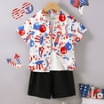 thumbnail image 2 of Utoimkio Toddler 4th of July Outfits for Boys Summer Clothes Short Sleeve Button Down Shirt and Shorts 2Pcs Cute Print Summer Outfits Size 4-8T, 2 of 5