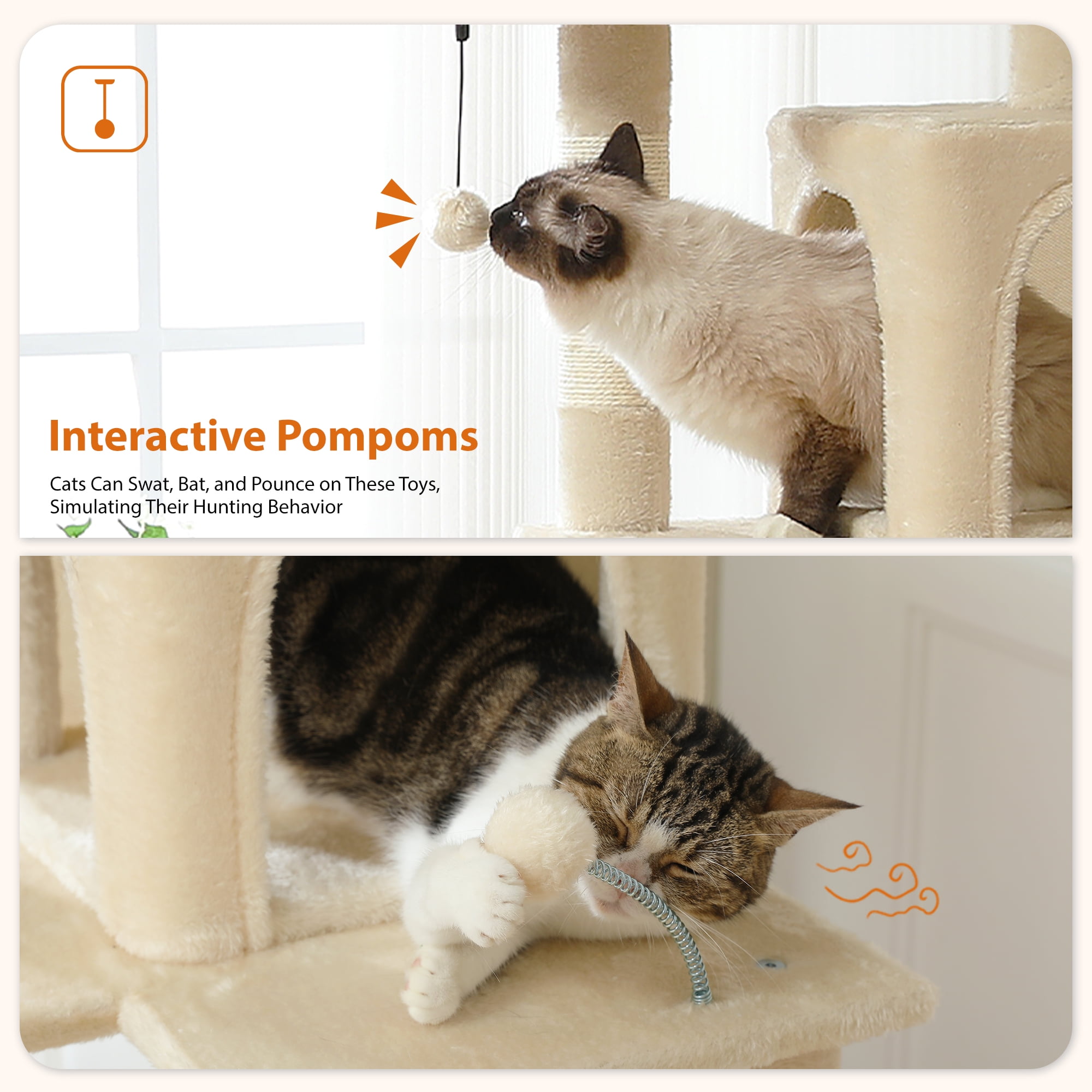 resenkos 63" Cat Tree Tower for Indoor Cats, 4 Levels Platform Cat Condo for Large Cats with Fully Scratching Posts, Beige