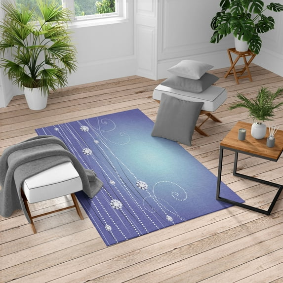 Abstract Art Turkish Area Rug, Flowers with Dotted Lines Vintage Inspirations in Romantic Composition, Soft Carpet for Living Room Decor with Distressed Look, 5.2' X 7.6', Lavender Blue, by Ambesonne