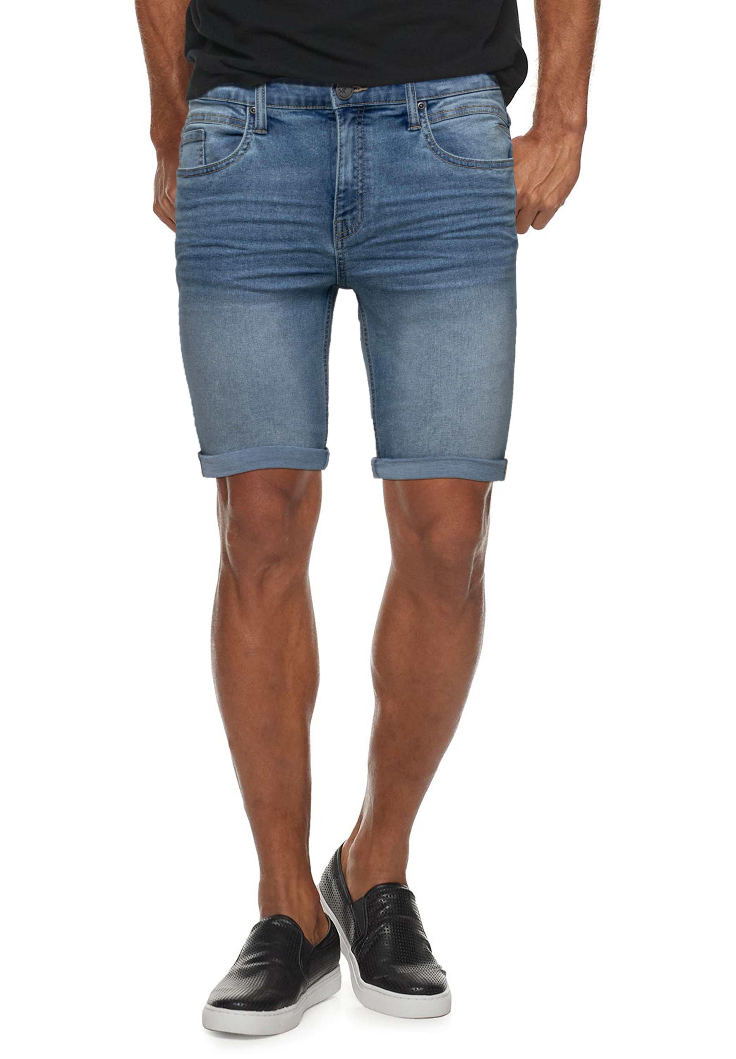X RAY Men's Rolled Up Denim Shorts, Stretch Slim Skinny Fit, Distressed, Ripped, Bermuda Jeans Short, Light Indigo - No Rips, Size 36 - image 1 of 6