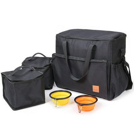 Jesscasday Feed Storage Pouch Pet Tote Bag Dog Food Crossbody Bag with Foldable Bowl Dogs Outdoor Camping Traveling Storage Bag