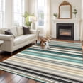thumbnail image 2 of Teal Blue Striped Area Rugs 5'x7', Washable Small Throw Rugs for Laundry Room Playroom, Farmhouse Stripes Modern Abstract Art Indoor Outdoor Rug Non-Slip Low Pile Carpet Runner Reversible Floor Mats, 2 of 8