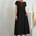 thumbnail image 6 of Womens Long Kaftan Dress Casual Loose Sundress Cotton Linen Dress with Pockets Short Sleeve Neck Baggy Dress, 6 of 9